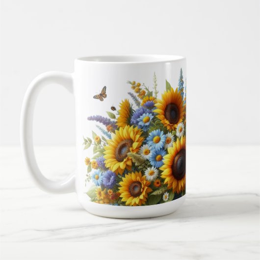 Zonnebloem Bloemen Gepersonaliseerde Mok (Links)