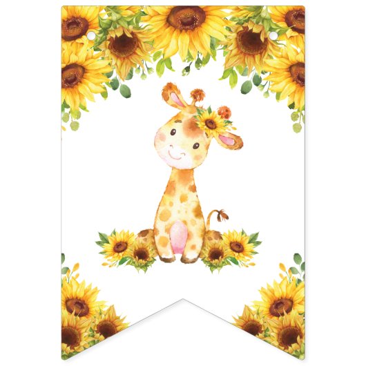 Zonnebloem Bloemen Giraffe Baby shower Verjaardag Vlaggetjes (Eerste vlag)