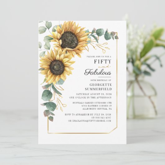 Zonnebloem Bloemen Groen 50e Verjaardag Kaart (Staand voorkant)