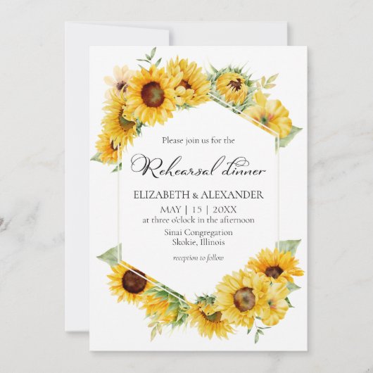 Zonnebloem Bloemen Herfst bruiloft repetitie diner Kaart (Voorkant)