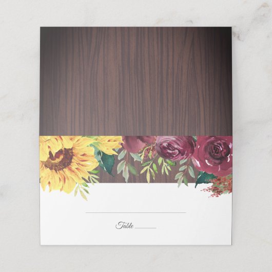 Zonnebloem Bloemen Hout Herfst Bruiloft Plaatskaartje (Buitenkant ongevouwen)