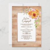 Zonnebloem Bloemen Hout Verlovingsfeest Kaart (Voorkant)