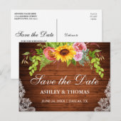 Zonnebloem Bloemen Houten Kant Save The Date Uitnodiging Briefkaart (Voorkant / Achterkant)