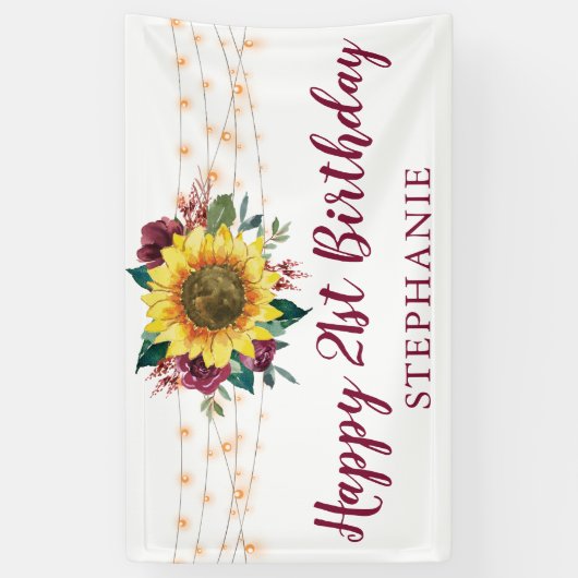 Zonnebloem Bloemen Lichten 21ste Verjaardag Party Spandoek (Verticaal)
