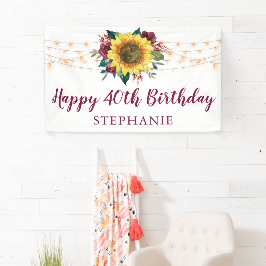 Zonnebloem Bloemen Lichten 40ste Verjaardag Party Spandoek (Insitu)