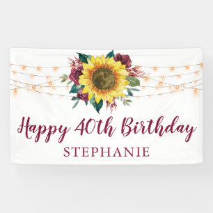 Zonnebloem Bloemen Lichten 40ste Verjaardag Party Spandoek
