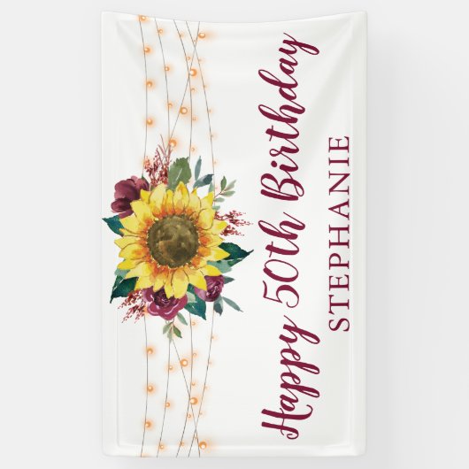 Zonnebloem Bloemen Lichten 50ste Verjaardagsfeest Spandoek (Verticaal)