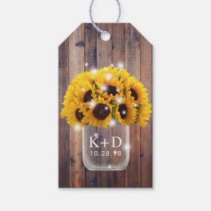 Zonnebloem Bloemen Mason Jar Rustieke bruiloft gun Cadeaulabel