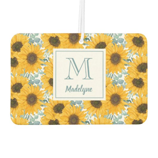 Zonnebloem Bloemen Monogram Naam Gepersonaliseerd Luchtverfrisser (Achterkant)
