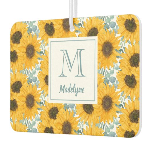 Zonnebloem Bloemen Monogram Naam Gepersonaliseerd Luchtverfrisser (Links)