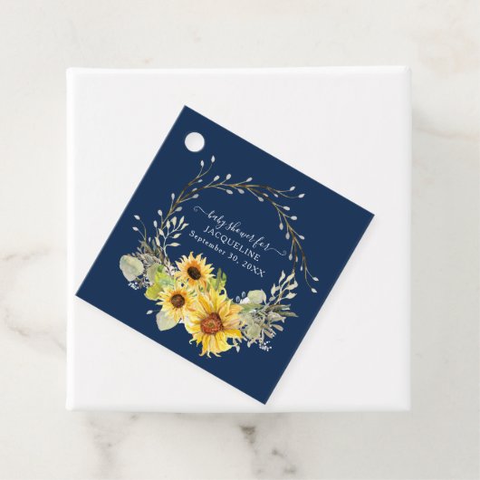 Zonnebloem Bloemen Navy Blauw Rustiek groen krans Bedankjes Labels (In situ)