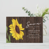 Zonnebloem Bloemen Over Hout Wedding Save The Date (Staand voorkant)