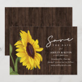 Zonnebloem Bloemen Over Hout Wedding Save The Date (Voorkant / Achterkant)