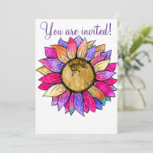 Zonnebloem bloemen papier feest roze & paars kaart (Staand voorkant)