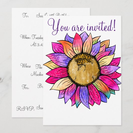 Zonnebloem bloemen papier feest roze & paars kaart (Voorkant / Achterkant)