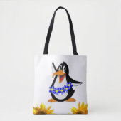 Zonnebloem Bloemen Pinguïn Canvas tas (Voorkant)