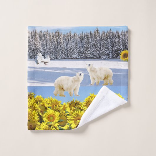 Zonnebloem Bloemen Polar Beer Badhanddoek Sets Bad Handdoek (Wasdoekje)