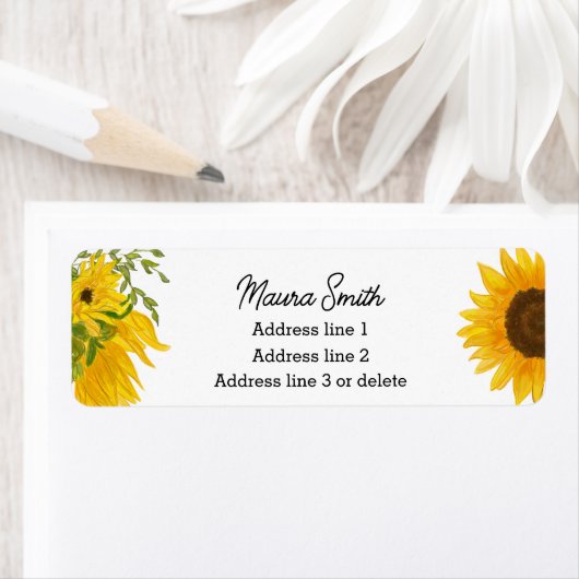 Zonnebloem bloemen retour adreslabels etiket (Insitu)