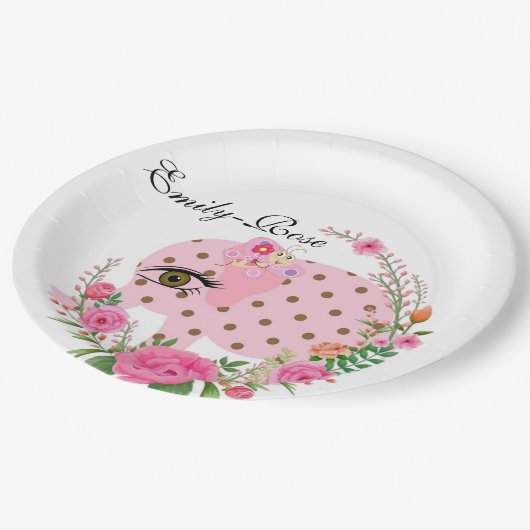 Zonnebloem Bloemen Roze Olifant Papier Borden Papieren Bordje (Gekanteld)