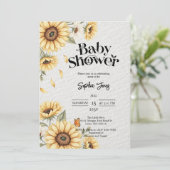 Zonnebloem Bloemen Rustiek Baby shower Uitnodiging (Staand voorkant)