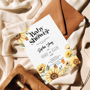 Zonnebloem Bloemen Rustiek Baby shower Uitnodiging