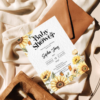 Zonnebloem Bloemen Rustiek Baby shower Uitnodiging