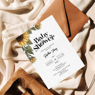 Zonnebloem Bloemen Rustiek Baby shower Uitnodiging