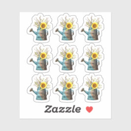 Zonnebloem Bloemen Rustieke Watering Can Tuinblad Sticker