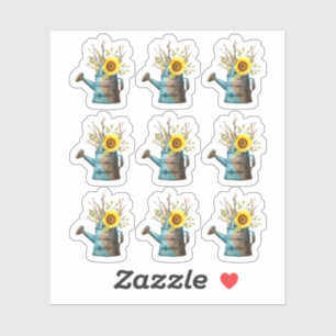 Zonnebloem Bloemen Rustieke Watering Can Tuinblad Sticker