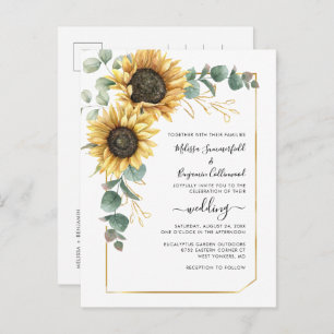 Zonnebloem Bloemen Script Botanische bruiloft Uitnodiging Briefkaart