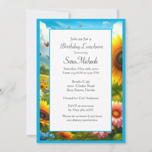 Zonnebloem Bloemen Verjaardag Lunch Kaart (Voorkant)