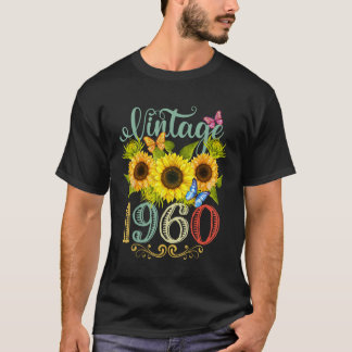 Zonnebloem Bloemen Vlinder Vintage 1960 Funny 65th T-shirt