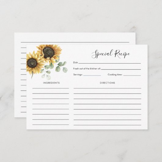 Zonnebloem Bloemen Vrijgezellenfeest Recept Informatiekaartje (Voorkant / Achterkant)