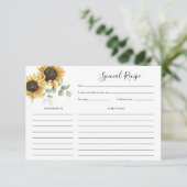 Zonnebloem Bloemen Vrijgezellenfeest Recept Informatiekaartje (Staand voorkant)