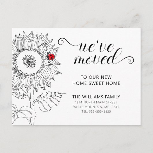 Zonnebloem Bloemen w / lieveheersbeestje verplaats Aankondigingskaart (Voorkant)