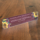 Zonnebloem Bloemen Waterverf Bourgogne Naambordje (Zijkant)