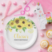Zonnebloem Bloemen Zomer Eerste Verjaardag Papieren Bordje (Feest)