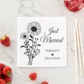 Zonnebloem Bloemen Zwart Wit Net Getrouwd Trouwen Servet (Insitu)