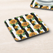 Zonnebloem Bloemen Zwart Witte Strepen Bier Onderzetter (Linkerzijde)