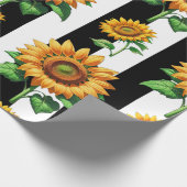 Zonnebloem Bloemen Zwart Witte Strepen Cadeaupapier (Hoek)