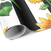 Zonnebloem Bloemen Zwart Witte Strepen Cadeaupapier (Rol Hoek)