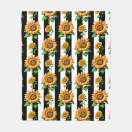 Zonnebloem Bloemen Zwart Witte Strepen Fleece Deken