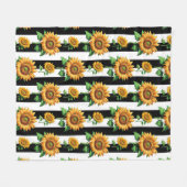 Zonnebloem Bloemen Zwart Witte Strepen Fleece Deken (Voorkant (Horizontaal))