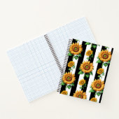 Zonnebloem Bloemen Zwart Witte Strepen Notitieboek (Binnen)