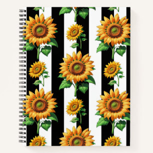 Zonnebloem Bloemen Zwart Witte Strepen Notitieboek