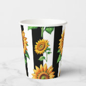 Zonnebloem Bloemen Zwart Witte Strepen Papieren Bekers (Achterkant)