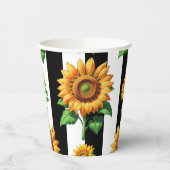 Zonnebloem Bloemen Zwart Witte Strepen Papieren Bekers (Links)