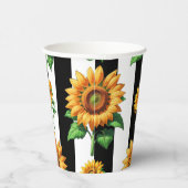 Zonnebloem Bloemen Zwart Witte Strepen Papieren Bekers (Rechts)