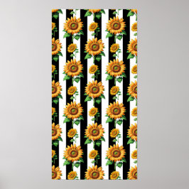 Zonnebloem Bloemen Zwart Witte Strepen Poster