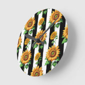 Zonnebloem Bloemen Zwart Witte Strepen Ronde Klok (Hoek)